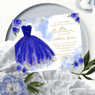 Convite de Quinceanera Econômico Bilíngue Azul Rea