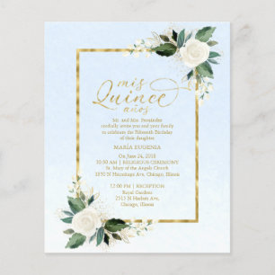 Convite de Quinceanera Econômico Floral Azul Empoe