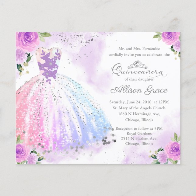 Convite de Quinceanera Econômico Padrinos e Damas (Frente)