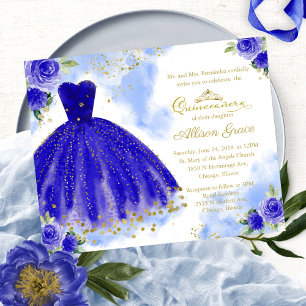 Convite de Quinceanera Econômico Vestido Azul Real