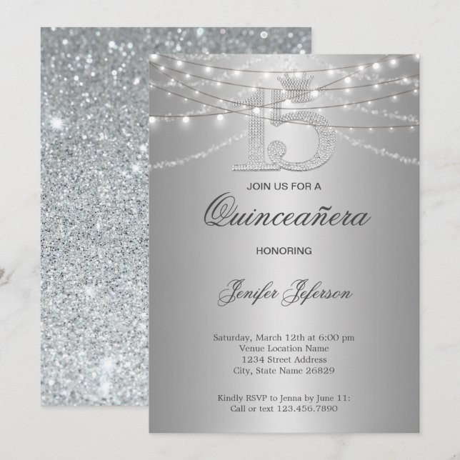 Convite de Quinceanera Elegante (Frente/Verso)