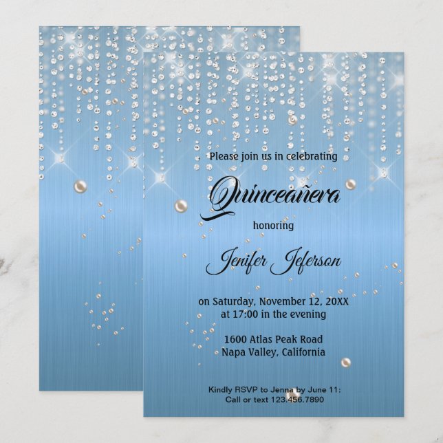 Convite de Quinceanera elegante moderno (Frente/Verso)
