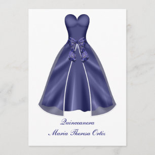 Convite de Quinceanera Elegante Vestido Azul