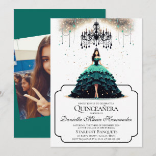 Convite de Quinceañera em Azul Turquesa Elegante