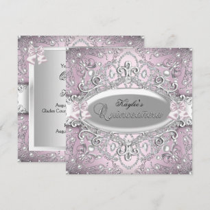 Convite de Quinceanera em Damasco Prata e Rosa com