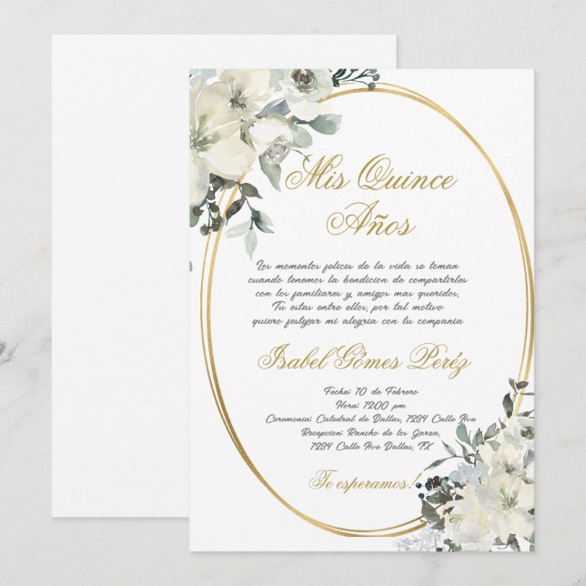 Convite de quinceanera em espanhol (Frente/Verso)