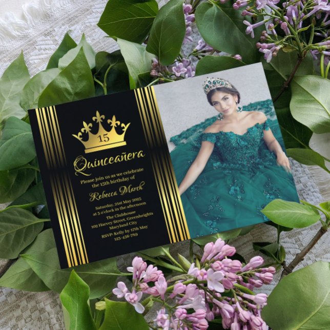 Convite de Quinceanera em Ouro Elegante (Criador carregado)