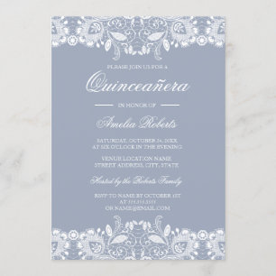 Convite de Quinceanera em Renda Branca Vintage e A