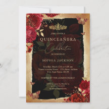 Convite de Quinceanera em Rosa Dourado Vermelho El