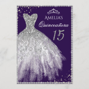 Convite de Quinceanera em Tecido Brilhante Prata R