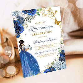 Convite de Quinceanera Floral Azul