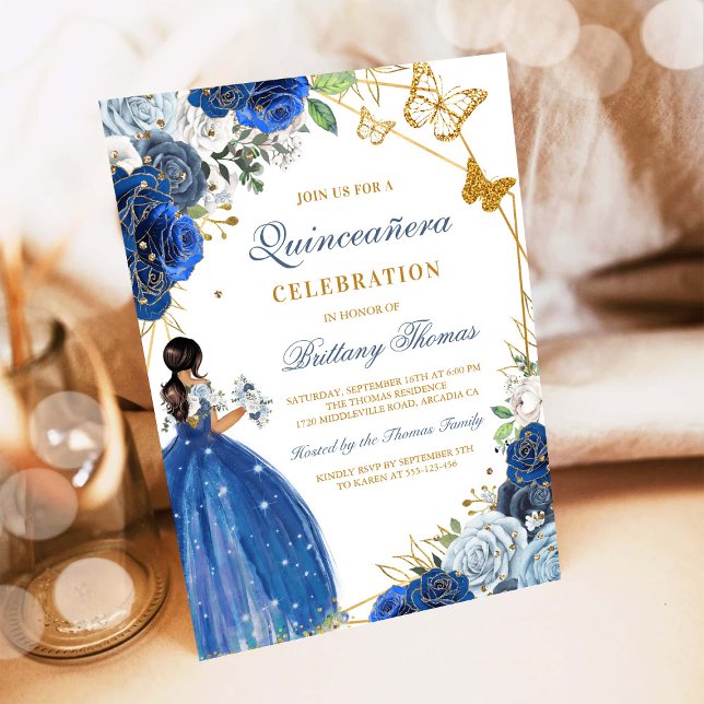 Convite de Quinceanera Floral Azul (Criador carregado)
