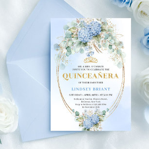 Convite de Quinceañera Floral Azul Elegante com Do