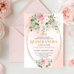 Convite de Quinceañera Floral Boêmio Rosa Pálido S
