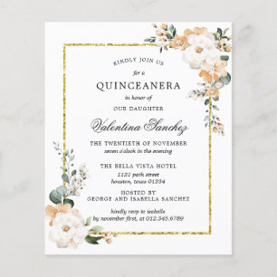 Convite de Quinceanera Floral Branco Orçamento