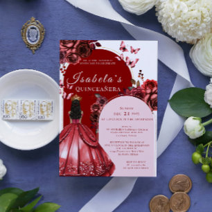 Convite de Quinceanera Floral Burgundy Elegante