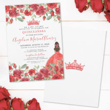 Convite de Quinceanera Floral com Rosas Vermelhas