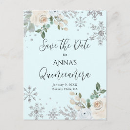 Convite de Quinceanera Floral de Inverno Azul Clar