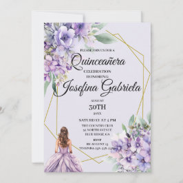 Convite de Quinceañera floral de lavanda