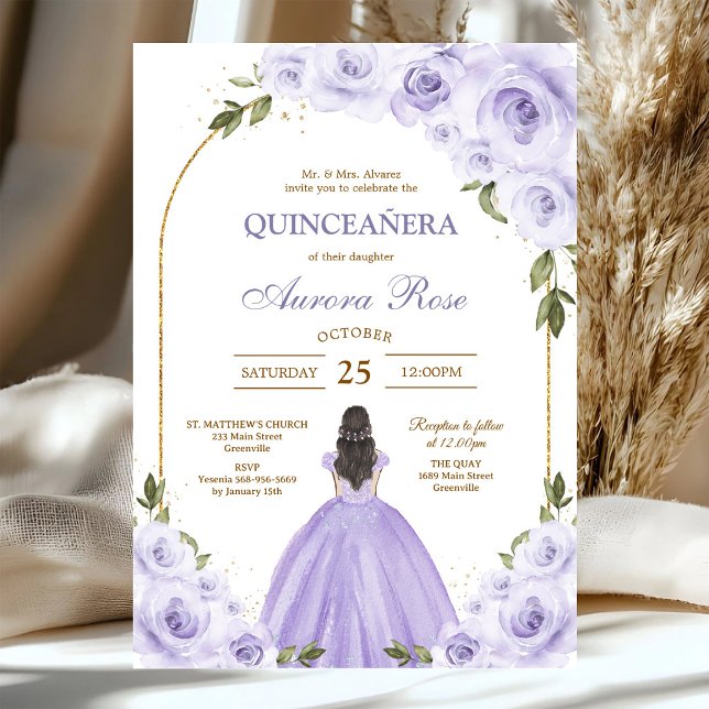 Convite de Quinceanera Floral Lilás Moderno (Criador carregado)
