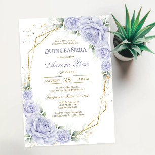 Convite de Quinceanera Floral Lilás Moderno