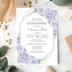 Convite de Quinceanera Floral Lilás Moderno