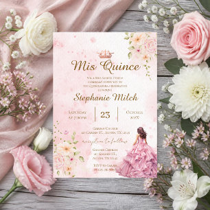 Convite de Quinceanera floral rosa