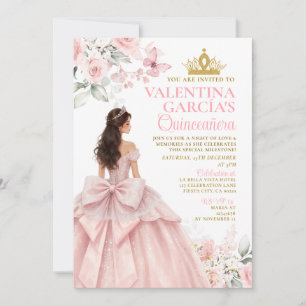 Convite de Quinceañera Floral Rosa Corado