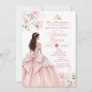 Convite de Quinceañera Floral Rosa Corado