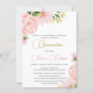 Convite de Quinceanera Floral Rosa Espanhol