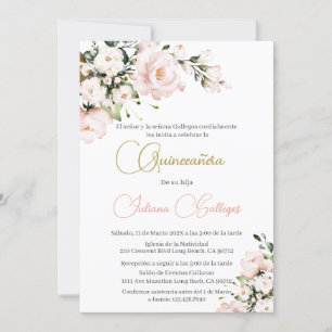 Convite de Quinceanera Floral Rosa Espanhol