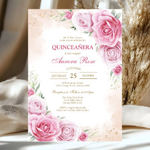 Convite de Quinceanera Floral Rosa Moderno