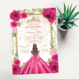 Convite de Quinceanera Floral Rosa Moderno