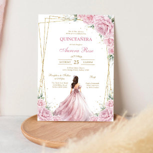Convite de Quinceanera Floral Rosa Moderno