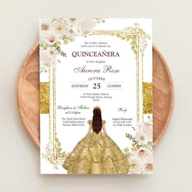 Convite de Quinceanera Floral Rústico Moderno (Criador carregado)