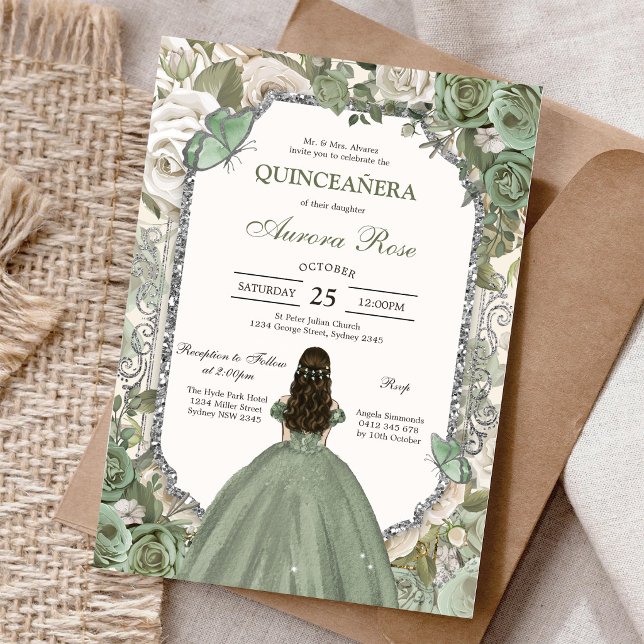 Convite de Quinceanera Floral Rústico Moderno (Criador carregado)