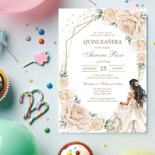 Convite de Quinceanera Floral Rústico Moderno (Criador carregado)