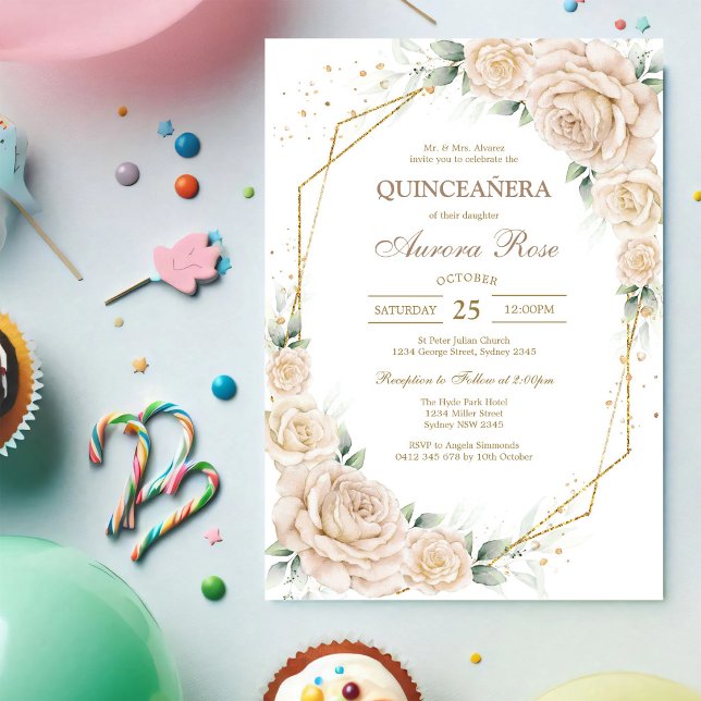 Convite de Quinceanera Floral Rústico Moderno (Criador carregado)