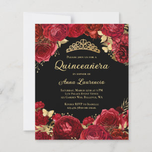 Convite de Quinceanera Floral Vermelho Preto Orçam