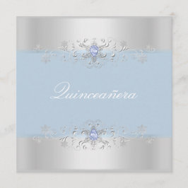 Convite de Quinceanera Joia de Neve Azul e Prata