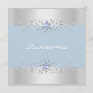 Convite de Quinceanera Joia de Neve Azul e Prata