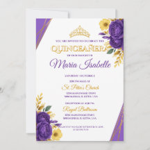 Convite de Quinceañera Lavanda e Dourado