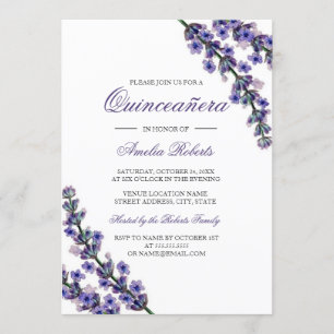 Convite de Quinceanera Lilás Roxo Elegante