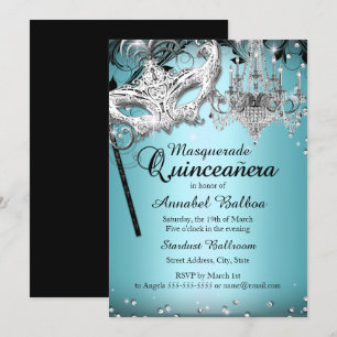 Convite de Quinceanera Máscara de Lustre Azul