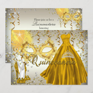 Convite de Quinceanera Máscara Dourada Prata Masca