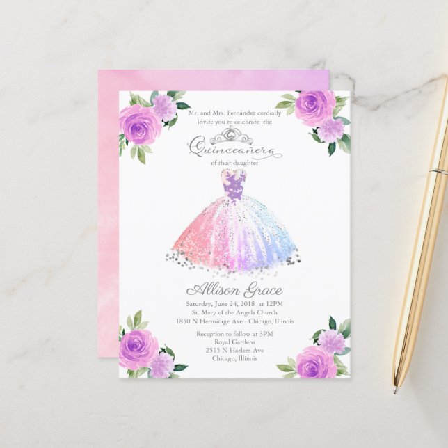 Convite de Quinceanera Orçamento Cores Pastel Vest (Frente/Verso In Situ)