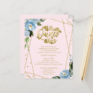 Convite de Quinceanera Orçamento Espanhol Rosa Azu