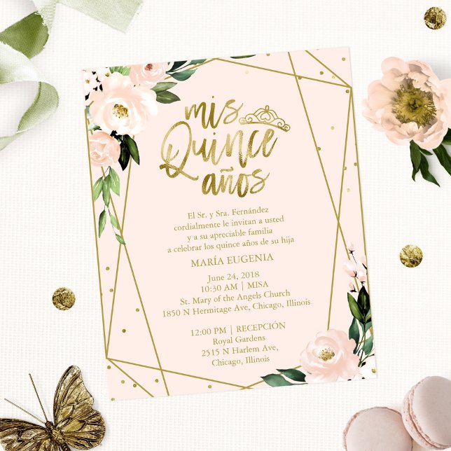 Convite de Quinceanera Orçamento Espanhol Rosa Cor (Criador carregado)