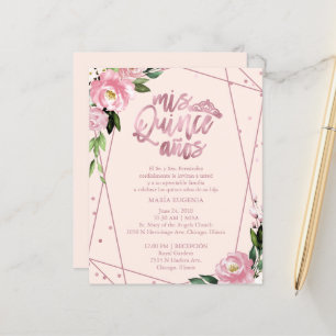Convite de Quinceanera Orçamento Espanhol Rosa Cor
