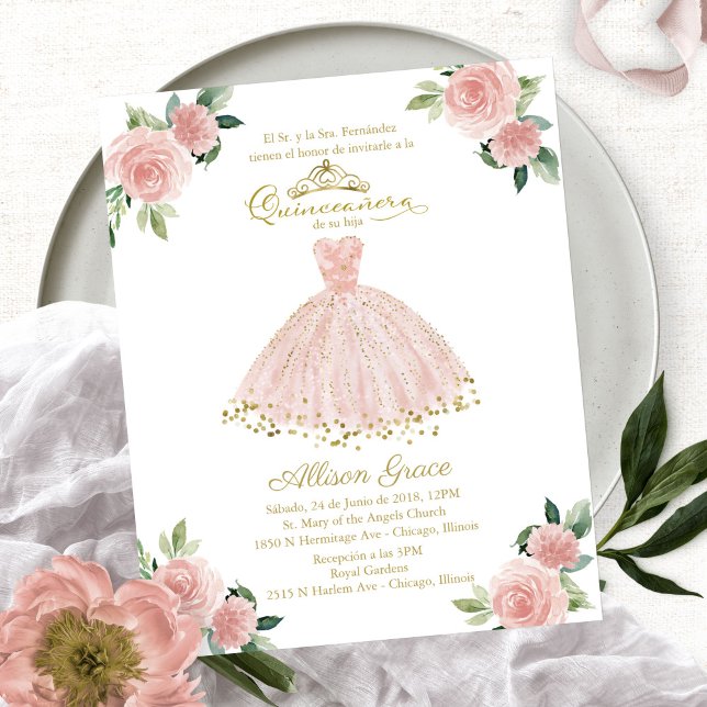 Convite de Quinceanera Orçamento Espanhol Vestido  (Criador carregado)